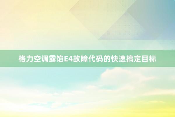 格力空调露馅E4故障代码的快速搞定目标